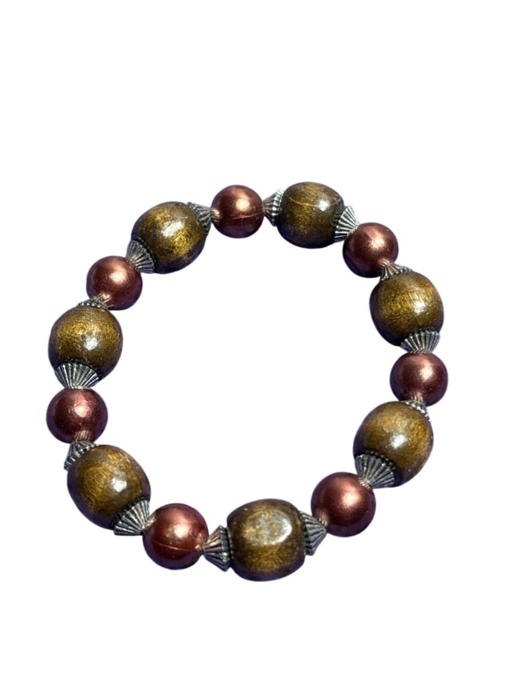 Mixed Materials Stretchy Bracelet Wooden Plastic Metal Beads 6 inch Unstretched